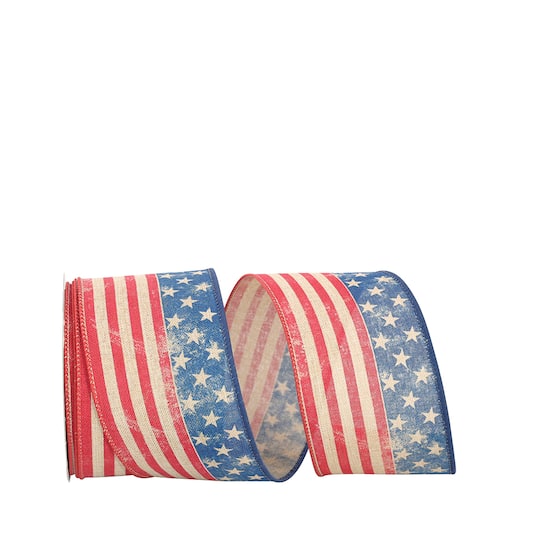 The Ribbon Roll 2.5" x 10yd. Wired Continuous Vintage Flag Ribbon